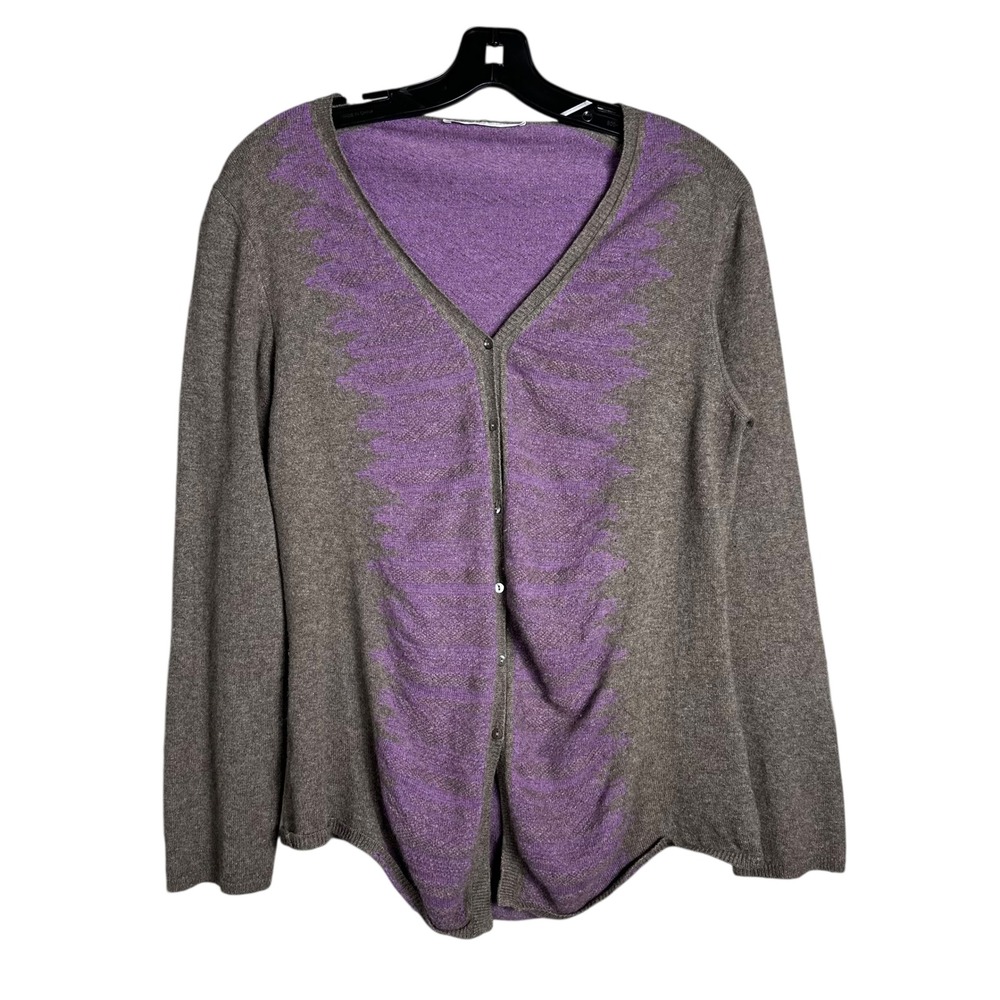BP Studio 100% Cashmere Purple Chevron V-Neck Cardigan Sweater Made in Italy L
